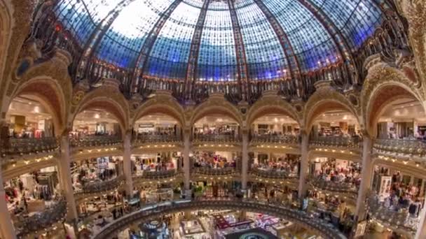 Galerias Lafayette Interior Cima Timelapse Paris Pessoas Fazem Compras Loja — Vídeo de Stock