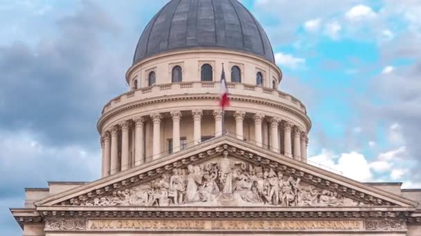 Zeitraffer Des Pantheon Gebäudes Frontansicht Mit Französischer Flagge Oben Und — Stockvideo