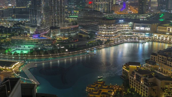 Dubai Fountain Noite Aérea Fonte Musical Localizada Num Lago Artificial — Fotografia de Stock