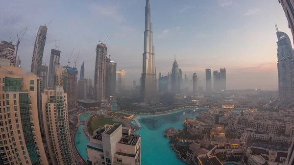 Вид Воздуха Город Дубай Рано Утром Время Перехода Тумана Дню — стоковое фото