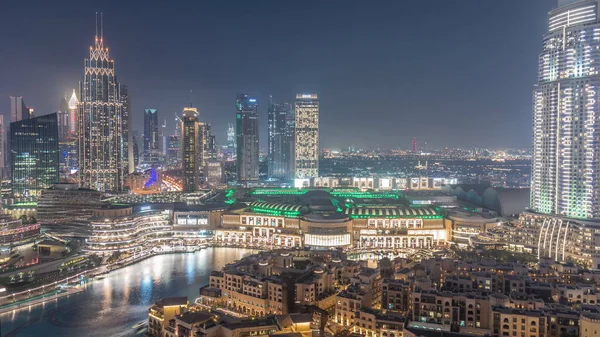 Luchtfoto Van Dubai International Financial Centre District Dag Tot Nacht — Stockfoto