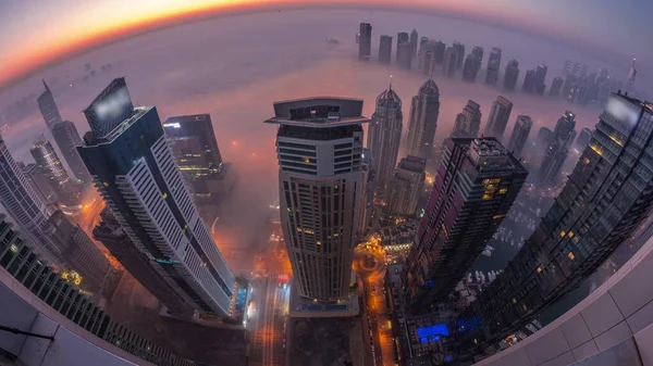 Rare Early Morning Winter Fog Sunrise Dubai Marina Jlt Skyline — Stock Photo, Image