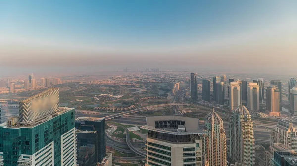Panorama Dubai Marina Jlt Skyscrapers Golf Course Sunset Dubai United — Stockfoto