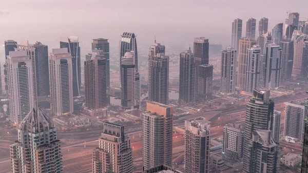 Jlt Skyscrapers Marina Towers Sheikh Zayed Road Aerial Night Day — Zdjęcie stockowe