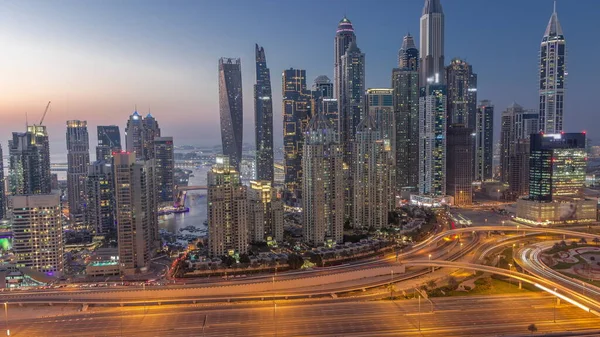 Скайскрепери Дубая Марини Найвищими Житловими Будинками День Ніч Після Заходу — стокове фото