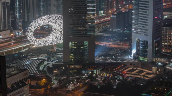 Музей Будущего Дизайна Дубая Ультрасовременный Дизайн Традиционными Элементами Небоскрёбы Вокруг — стоковое фото