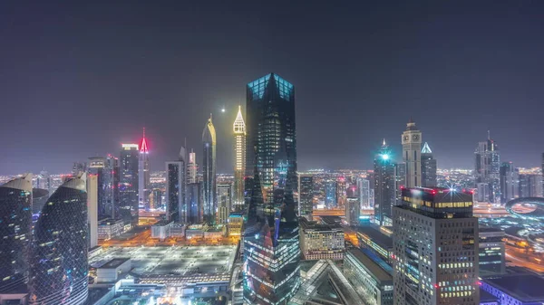 Panorama Futuristic Skyscrapers Financial District Business Center Dubai Sheikh Zayed — Foto de Stock
