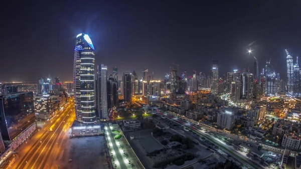 Panorama Dubai Business Bay Downtown Towers All Night Aerial Rooftop — Fotografia de Stock