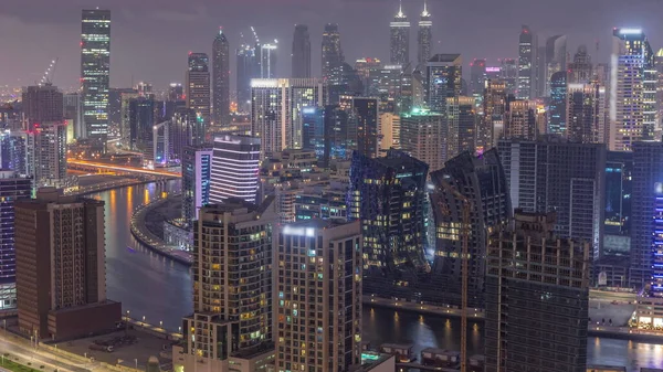 Skyline Modern Architecture Dubai Business Bay Towers Day Night Transition — Stok fotoğraf