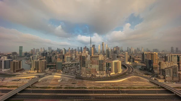 Skyline Panorámico Dubai Con Bahía Negocios Centro Mañana Distrito Con —  Fotos de Stock