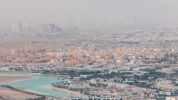 Aerial View Many Apartment Houses Dubai City Luxury Villas Lakes — Stock Photo, Image