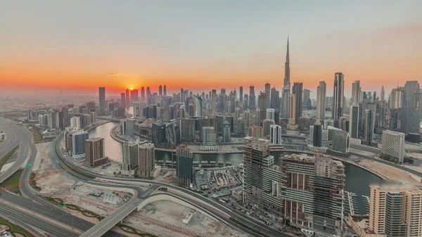 Panoramic Skyline Modern Architecture Dubai Business Bay Downtown Towers Sunset — Fotografia de Stock