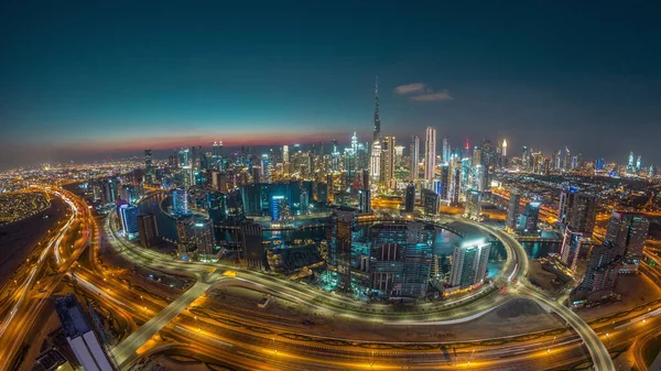 Panoramic Skyline Dubai Business Bay Downtown District Day Night Aerial — Fotografia de Stock