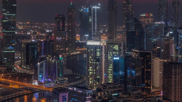 Skyline Modern Architecture Dubai Business Bay Towers Day Night Transition — Zdjęcie stockowe