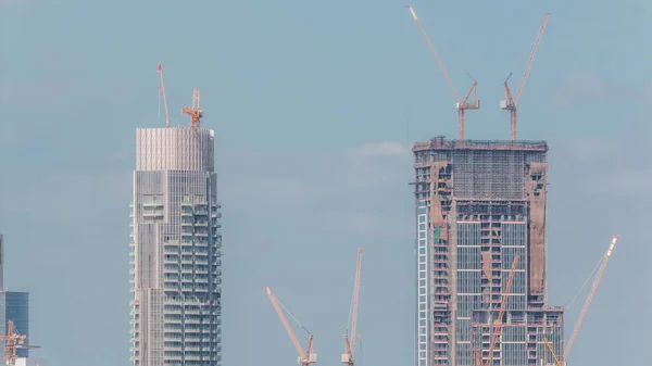 High Multi Storey Buildings Construction Blue Cloudy Sky Many Cranes — Stock Photo, Image