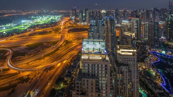 Dubai Marina Jlt Skyscrapers Sheikh Zayed Road Aerial Day Night — Fotografia de Stock