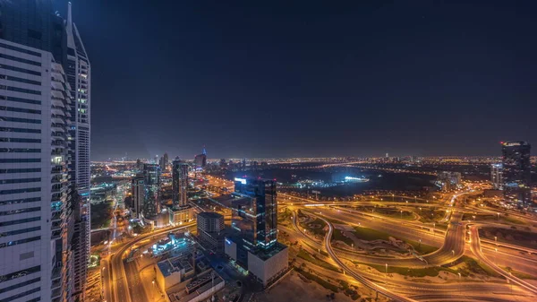 Dubai Marinasından Tüm Gece Boyunca Medya Şehri Barsha Tepelerinin Panoramik — Stok fotoğraf