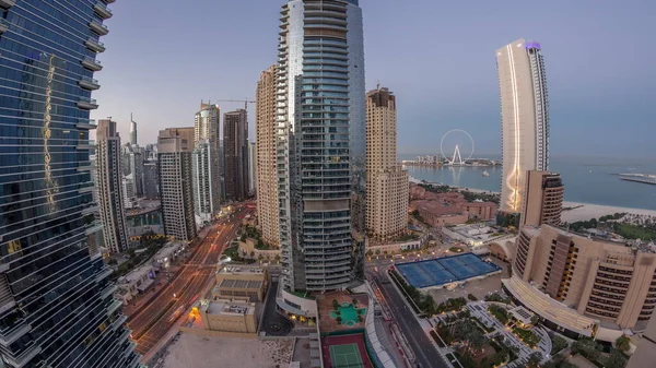 Panorama Dubai Marina Jbr Area Famous Ferris Wheel Aerial Night — Stockfoto