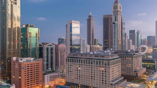 Міжнародний Фінансовий Район Дубай Вечора День Повітряний Вид Ділових Офісних — стокове фото