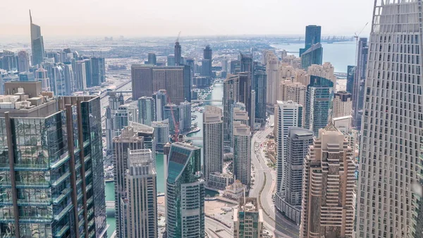 Skyline Panoramic View Dubai Marina Showing Artificial Canal Surrounded Skyscrapers — Stock Photo, Image