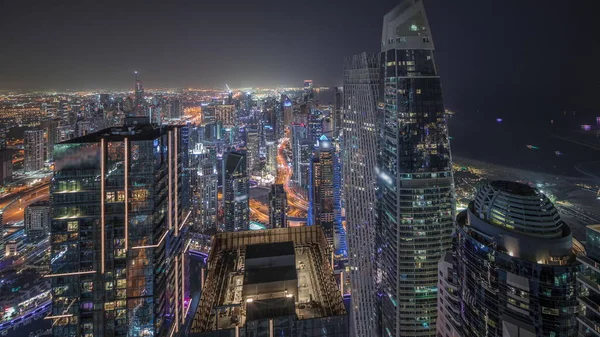 Panorama Showing Jbr District Dubai Marina Jlt Traffic Highway Skyscrapers — Fotografia de Stock