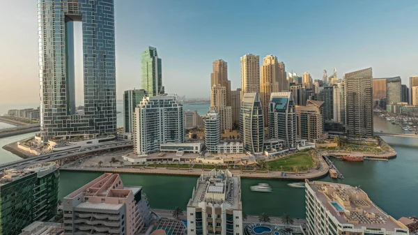 Panorama Showing Dubai Marina Skyscrapers Jbr District Luxury Buildings Resorts —  Fotos de Stock