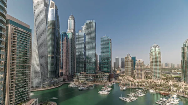 Panorama Showing Dubai Marina Tallest Skyscrapers Yachts Harbor Aerial View — Stock fotografie