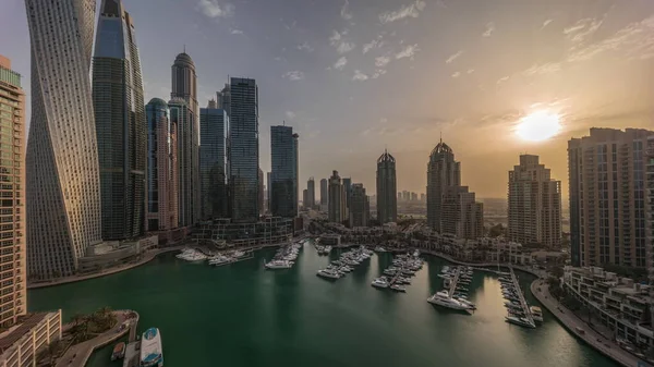 Lever Soleil Sur Les Hauts Gratte Ciels Yachts Marina Dubaï — Photo
