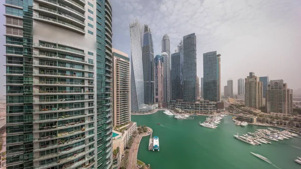 Dubai Jachthaven Hoogste Wolkenkrabbers Jachten Haven Antenne Gedurende Hele Dag — Stockfoto