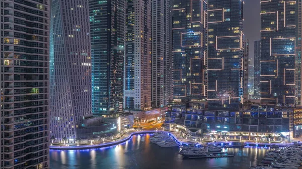 Dubaj Marina Luxusní Turistické Čtvrti Zblízka Pohled Mrakodrapy Věže Antény — Stock fotografie