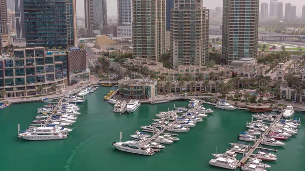 Lyxig Yacht Bay Stadens Antenn Dubai Marina Morgonen Efter Soluppgången — Stockfoto