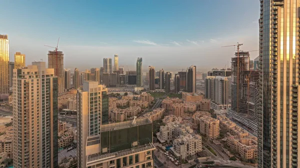Panorama Showing Aerial Panoramic Skyline Big Futuristic City Sunset Business —  Fotos de Stock