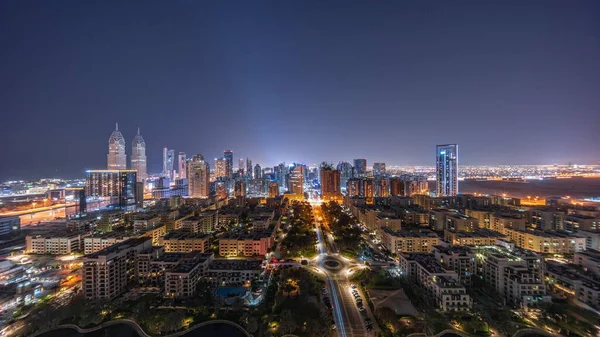 Panorama Von Wolkenkratzern Bezirk Barsha Heights Und Flachbauten Bezirk Greens — Stockfoto