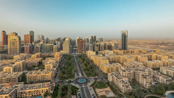 Panorama Showing Skyscrapers Barsha Heights District Low Rise Buildings Greens —  Fotos de Stock
