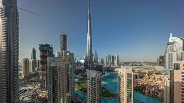 Panorama Showing Dubai Downtown Skyline Cityscape Tallest Skyscrapers Aerial Construction — Fotografia de Stock