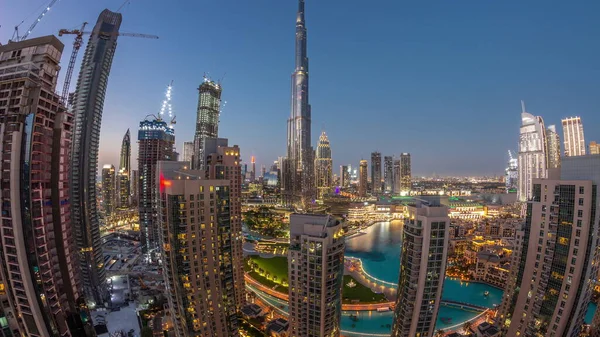 Dubai Downtown Cityscape Tallest Skyscrapers Panorama Aerial Day Night Transition — Stock Photo, Image