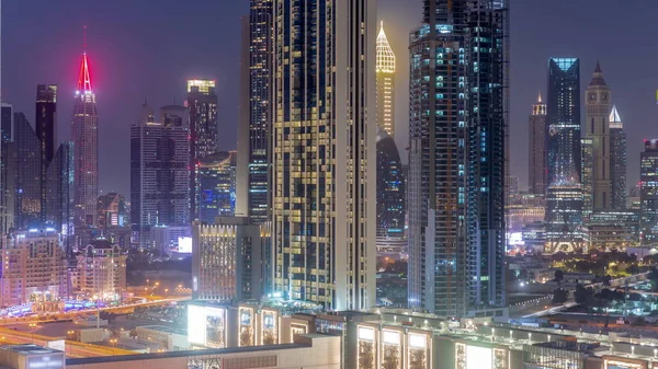 Row Tall Buildings Sheikh Zayed Road Difc District Aerial Day — Stok fotoğraf