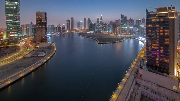 Krajobraz Miejski Drapaczy Chmur Dubai Business Bay Panoramą Przejścia Kanału — Zdjęcie stockowe