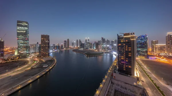 Cityscape Arranha Céus Dubai Business Bay Com Canal Água Dia — Fotografia de Stock