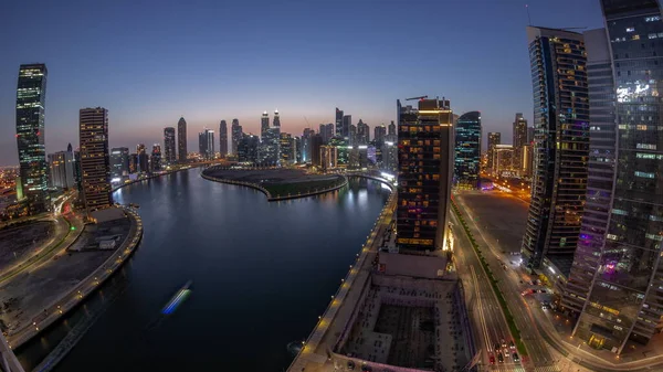 Panorama Cityscape Arranha Céus Dubai Business Bay Com Canal Água — Fotografia de Stock