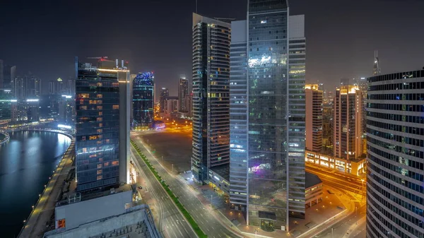 Paisaje Urbano Rascacielos Dubai Business Bay Centro Con Antena Canal —  Fotos de Stock