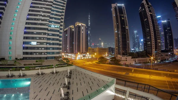 Panorama Dubaju Centrum Miasta Wieżowce Difc Ruchliwym Ruchem Skrzyżowaniu Dzielnicy — Zdjęcie stockowe