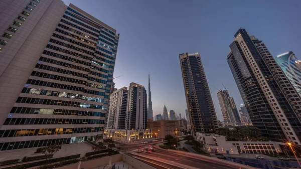 Повітряна Панорама Видом Місто Дубай Хмарочоси Жвавим Рухом Перехресті Районі — стокове фото