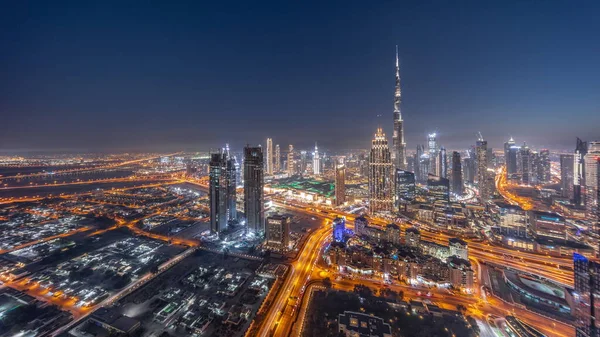 Aerial View Tallest Towers Dubai Downtown Skyline Creek Area Day — Fotografia de Stock