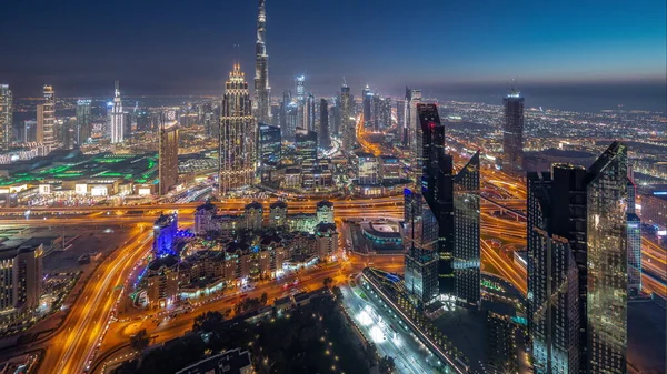 Aerial View Tallest Towers Dubai Downtown Skyline Highway Day Night — Zdjęcie stockowe