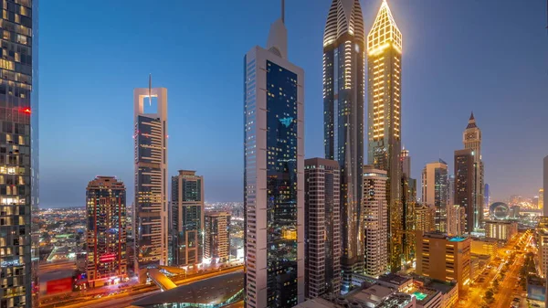 Aerial View Dubai International Financial District Many Skyscrapers Day Night — Photo