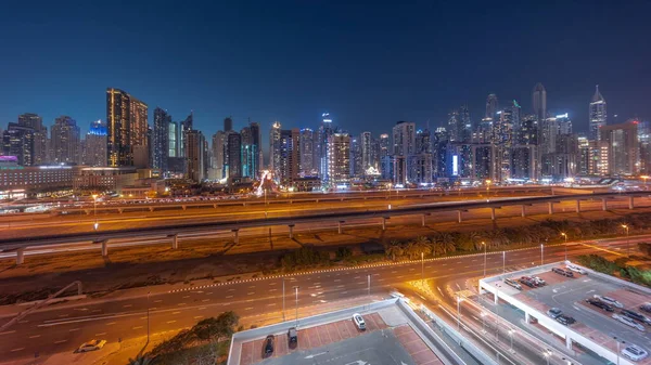 Panorama Dubai Marina Tallest Block Skyscrapers Day Night Transition Aerial — Photo