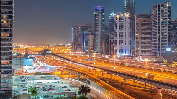 Ντουμπάι Marina Ουρανοξύστες Και Sheikh Zayed Δρόμο Μετρό Εναέρια Μέρα — Φωτογραφία Αρχείου