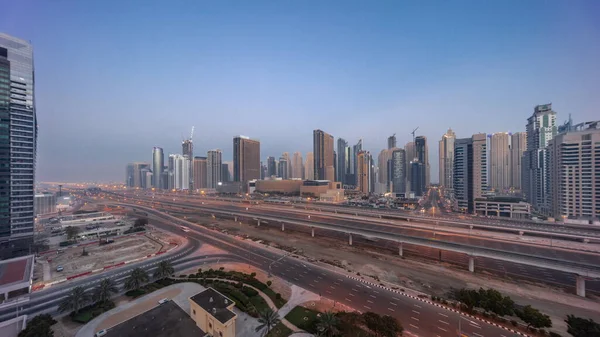 Dubai Marina Skyscrapers Sheikh Zayed Road Metro Railway Aerial Night — Stock Photo, Image