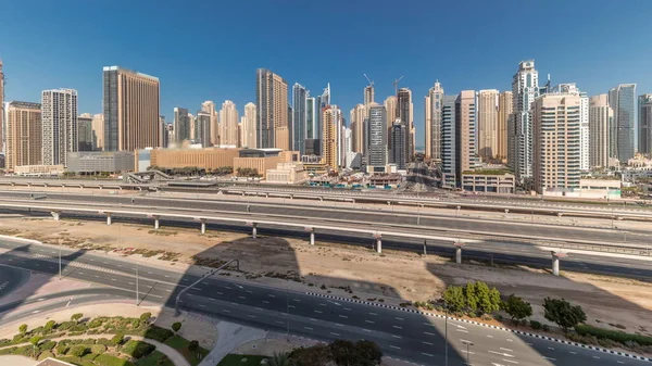 Panorama Showing Dubai Marina Skyscrapers Sheikh Zayed Road Metro Railway —  Fotos de Stock